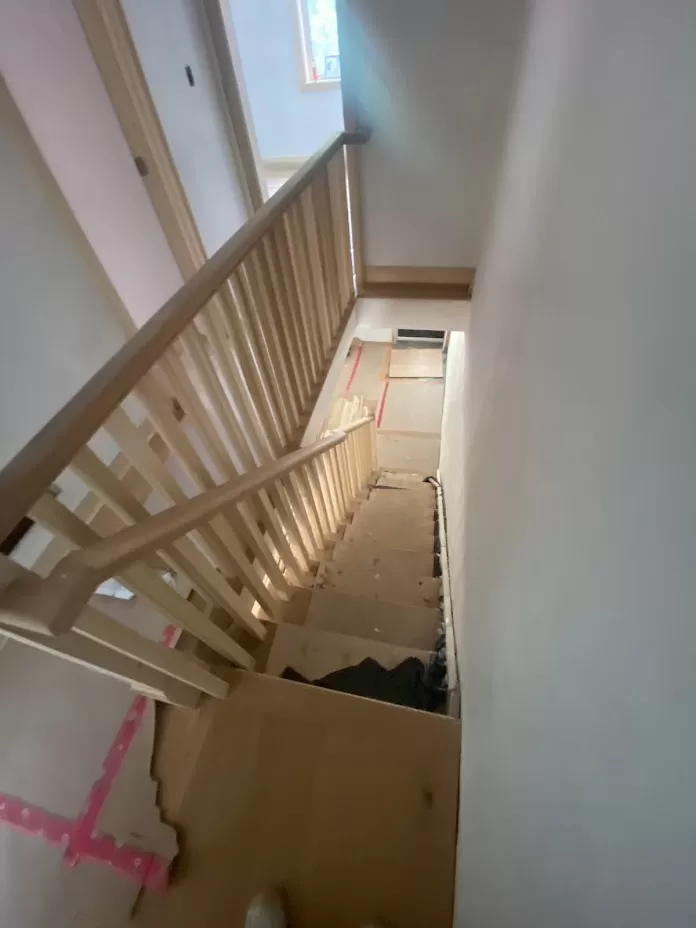 Hector Avenue stairs stain paint before