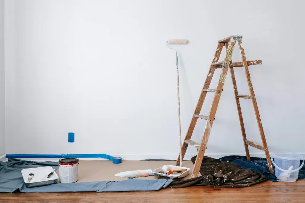room being prepared for painting with ladder on side