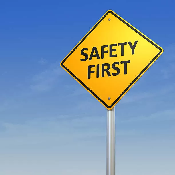 Safety First. Road Warning Sign. Digitally generated 3d image