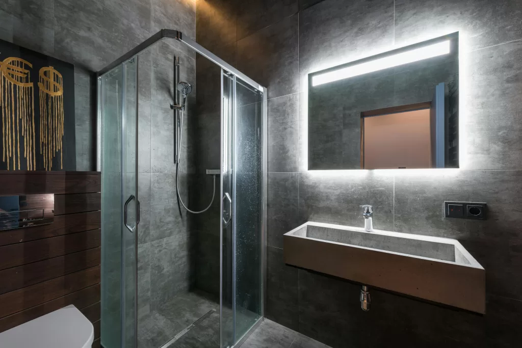 bathroom with smart mirror and led lights