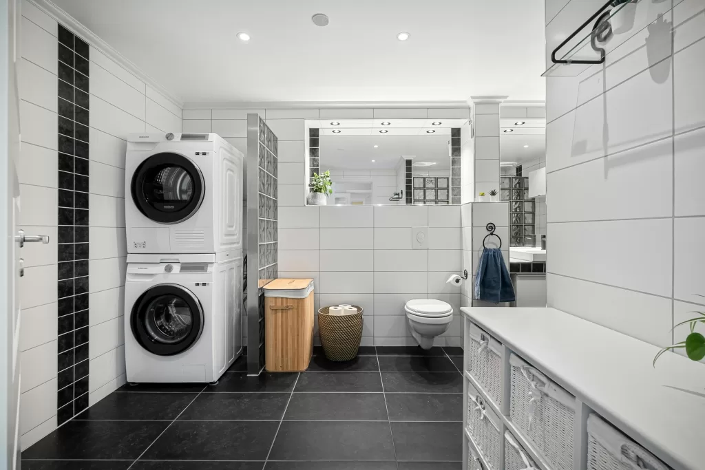 sleek bathroom with storage