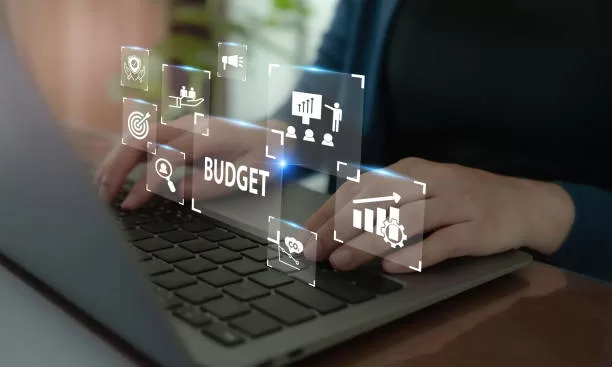 Budget planning and management concept. Company budget allocation for business or project management. Effective and smart budgeting. Plan, review, approve, allocate, analyze and optimize budgets.