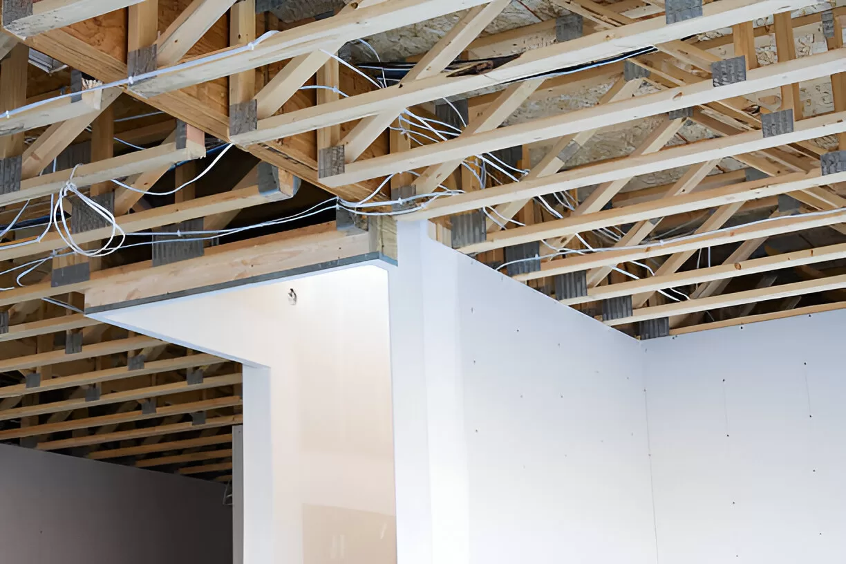 Ceiling decoupling upgrade to reduce impact noise in a Toronto rowhouse.