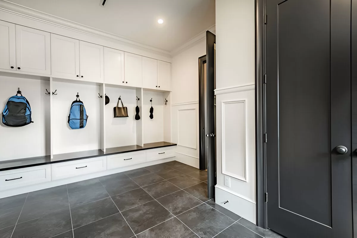 Mudroom in a Toronto home's entryway.