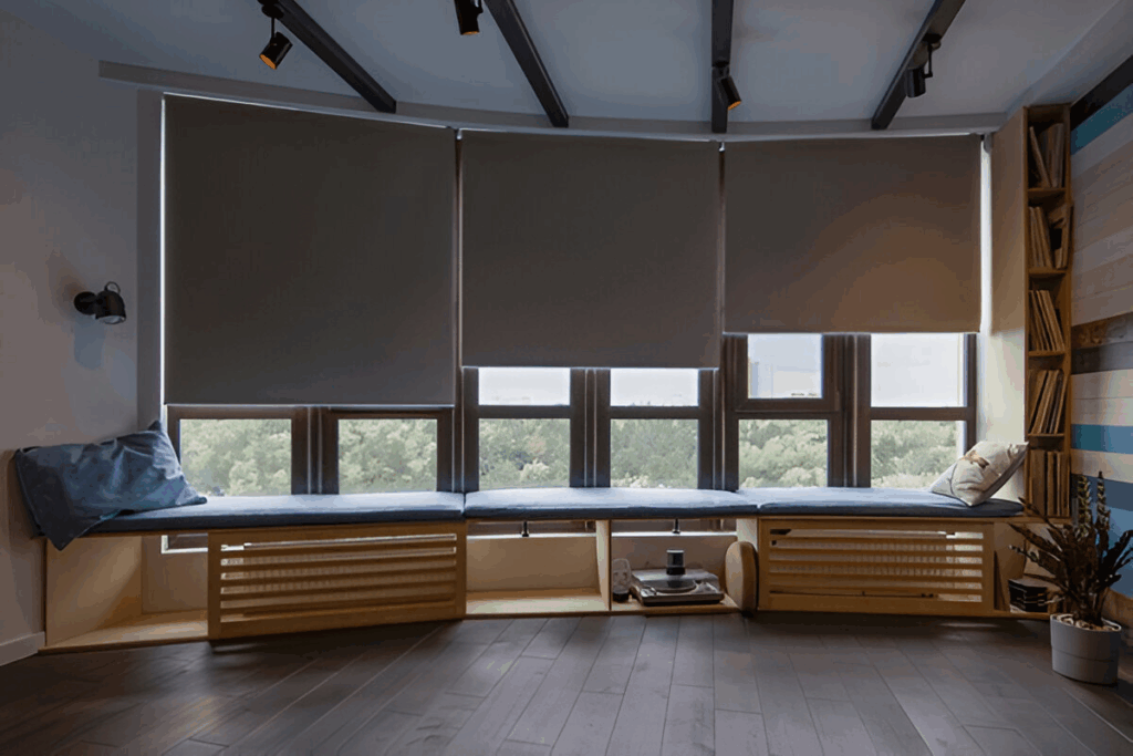 Motorized shades with low‑voltage loop.