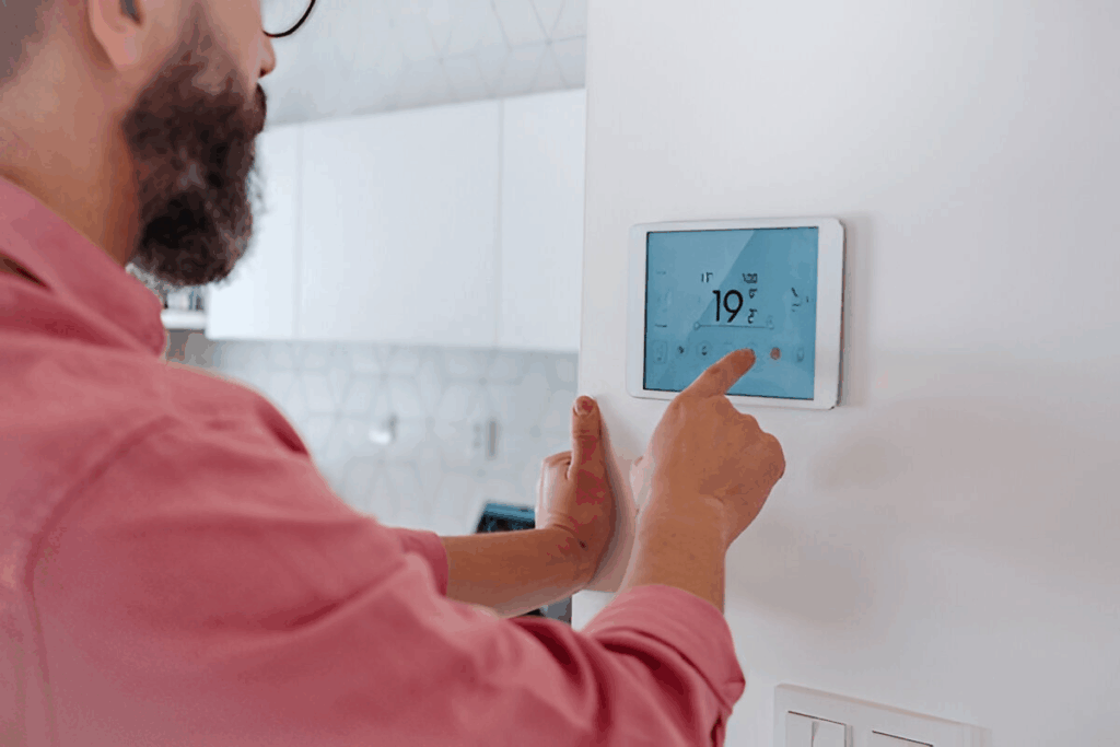 Toronto home with electric radiant floor heat and wall thermostat.