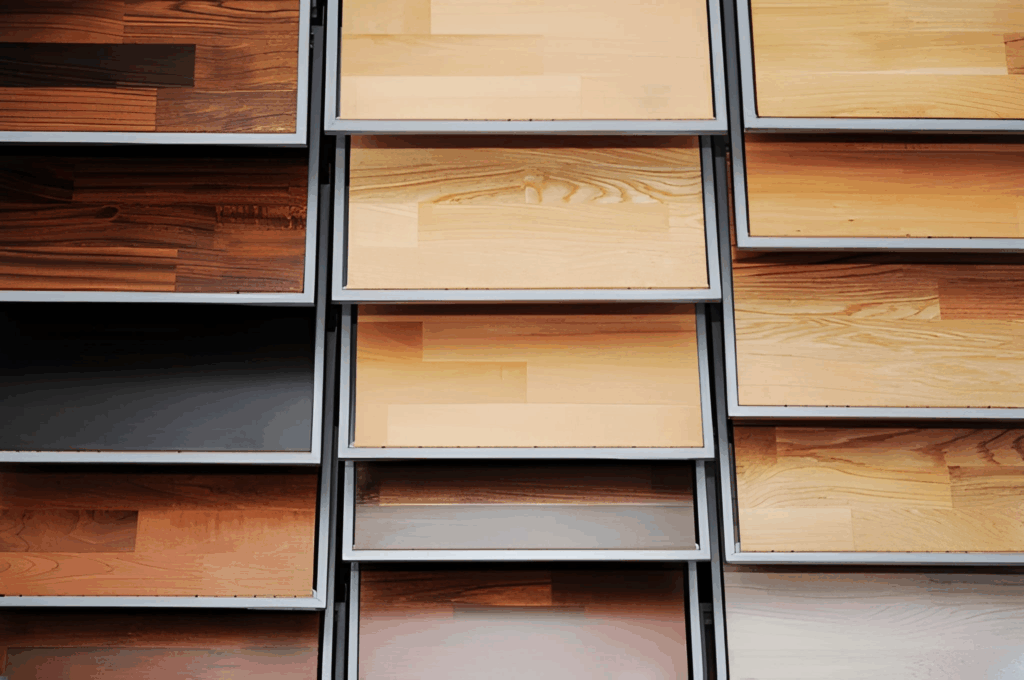 Stair material palette with oak tread, white riser, black spindle