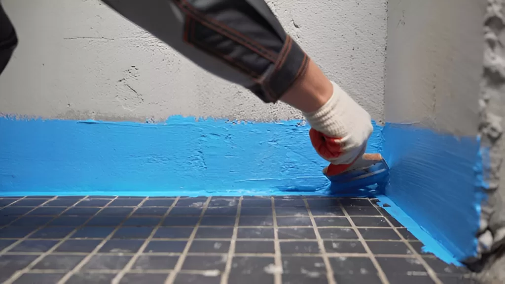 Waterproofing with liquid membrane in Toronto shower.