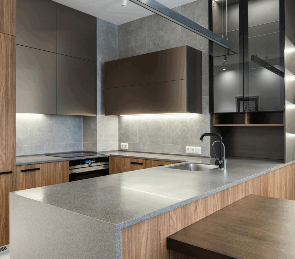 u-shaped kitchen layout.