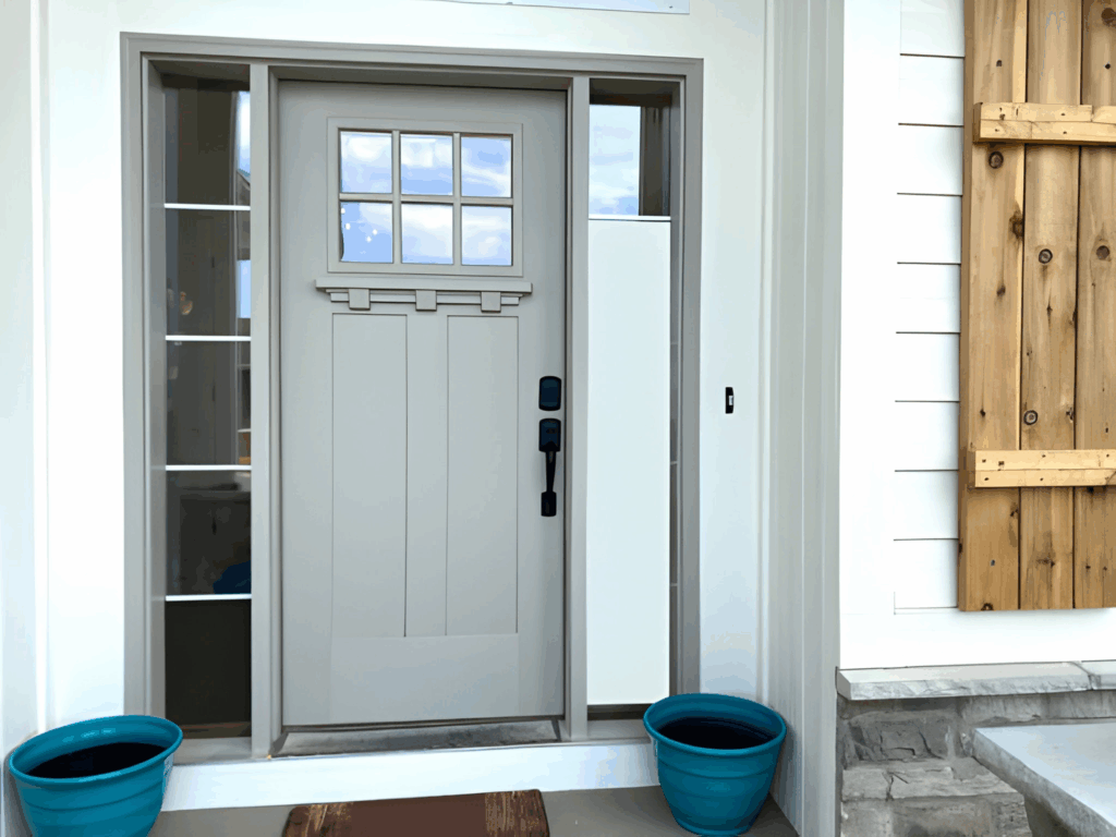 Fiberglass door with sidelite.