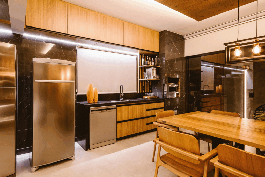 One-walled kitchen layout.