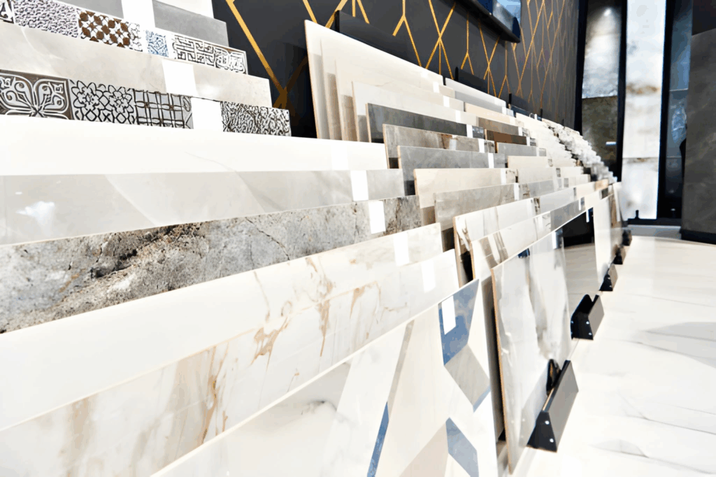 Comparison of quartz, granite, and porcelain slab samples.