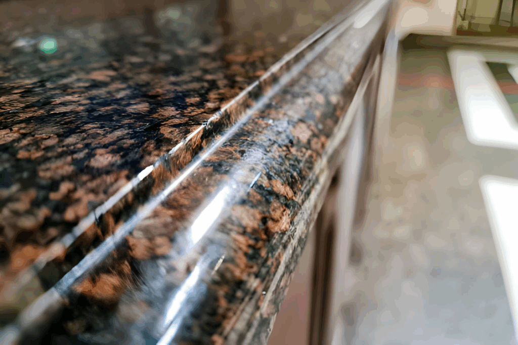 Tight countertop seam aligned with the vein for a clean look.