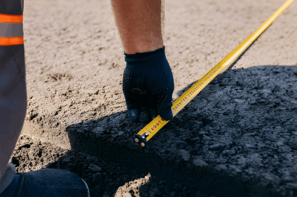 Measuring driveway width at a Toronto semi‑detached home.
