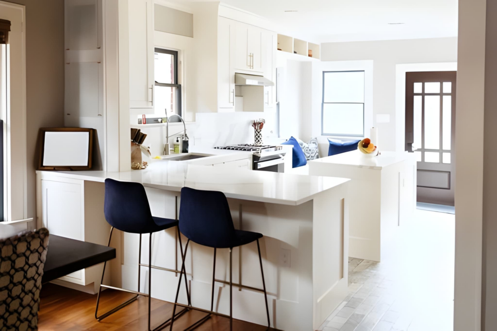 kitchen peninsula with stools.