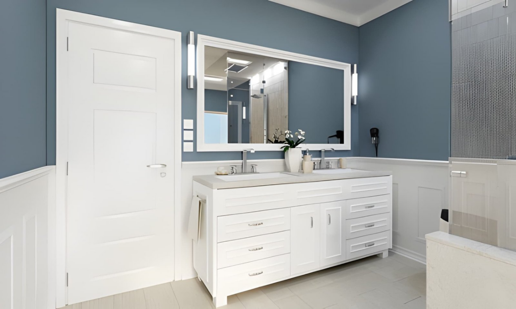 explore our work image 4 - bathroom remodel blue paint, wide mirror