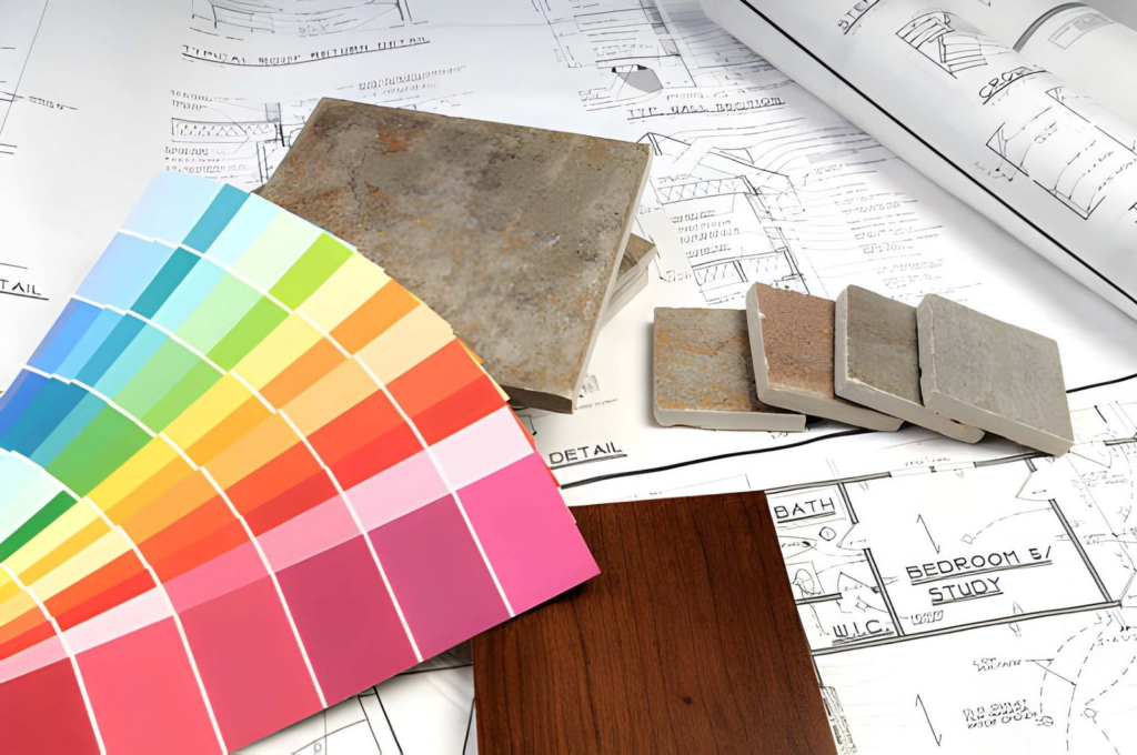 why choose us image 2 - interior design wood, stone, & color samples. Alongside floor pans