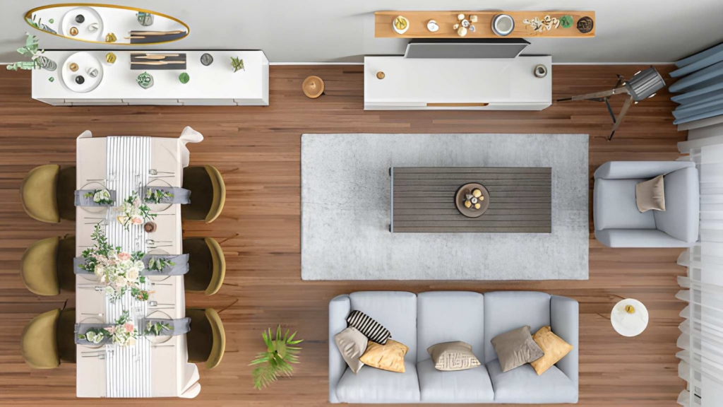explore our work image 4 - overhead view modern living room and dining room