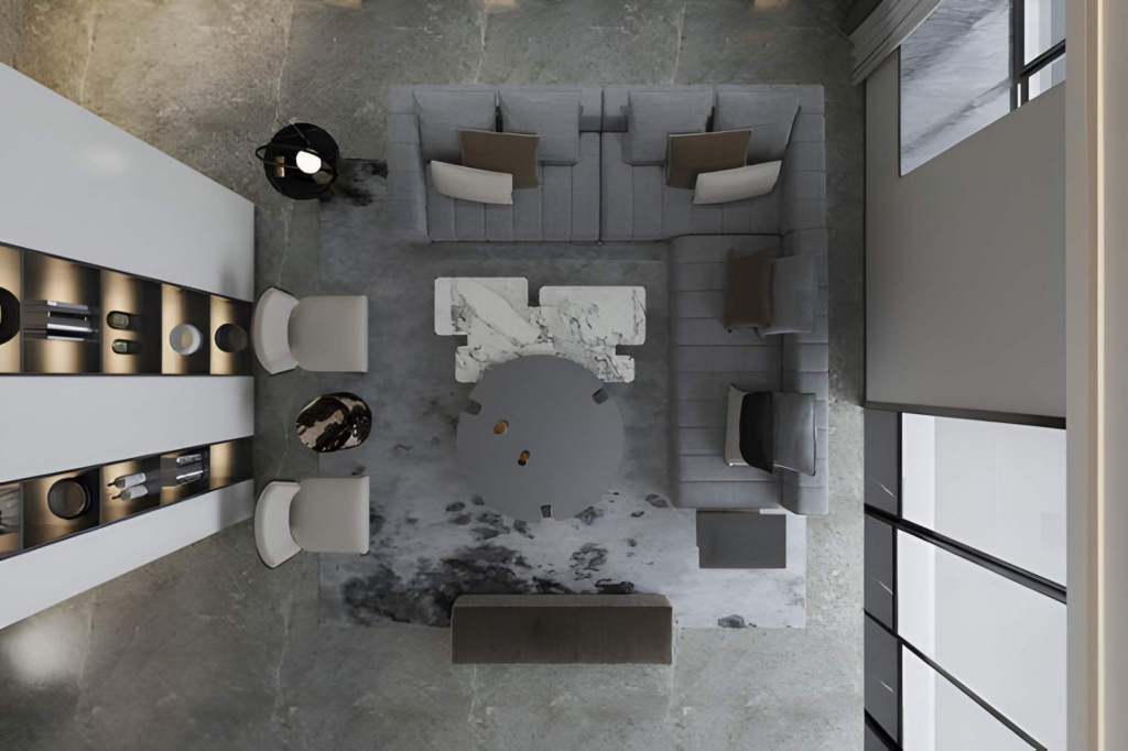 explore our work image 2 - modern living Room overhead view