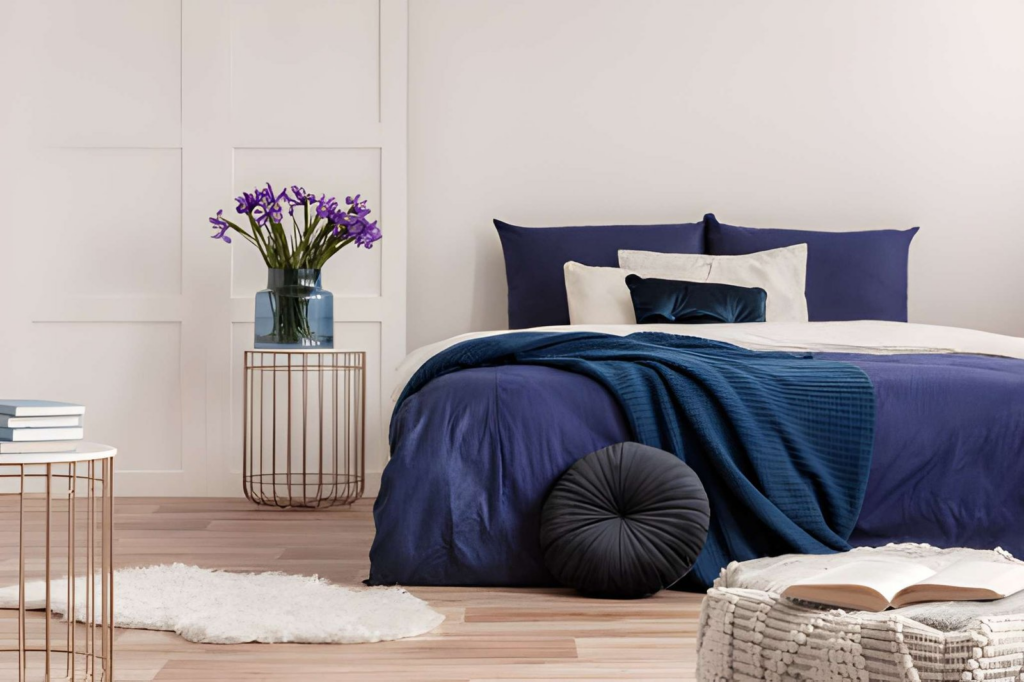 hero image - modern basement bedroom after painting & flooring