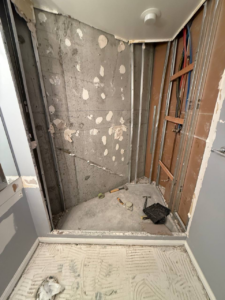 Windermere Avenue bathroom renovation process, stripped shower