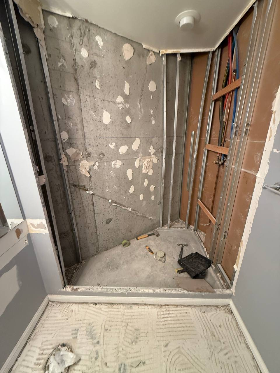 Windermere Avenue bathroom renovation process, stripped shower