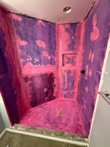 Windermere Avenue bathroom renovation process, primed shower