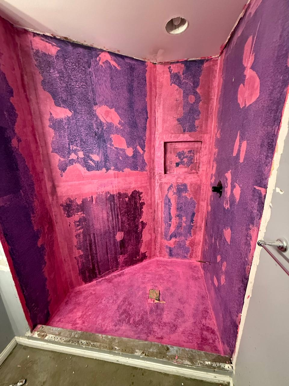 Windermere Avenue bathroom renovation process, primed shower