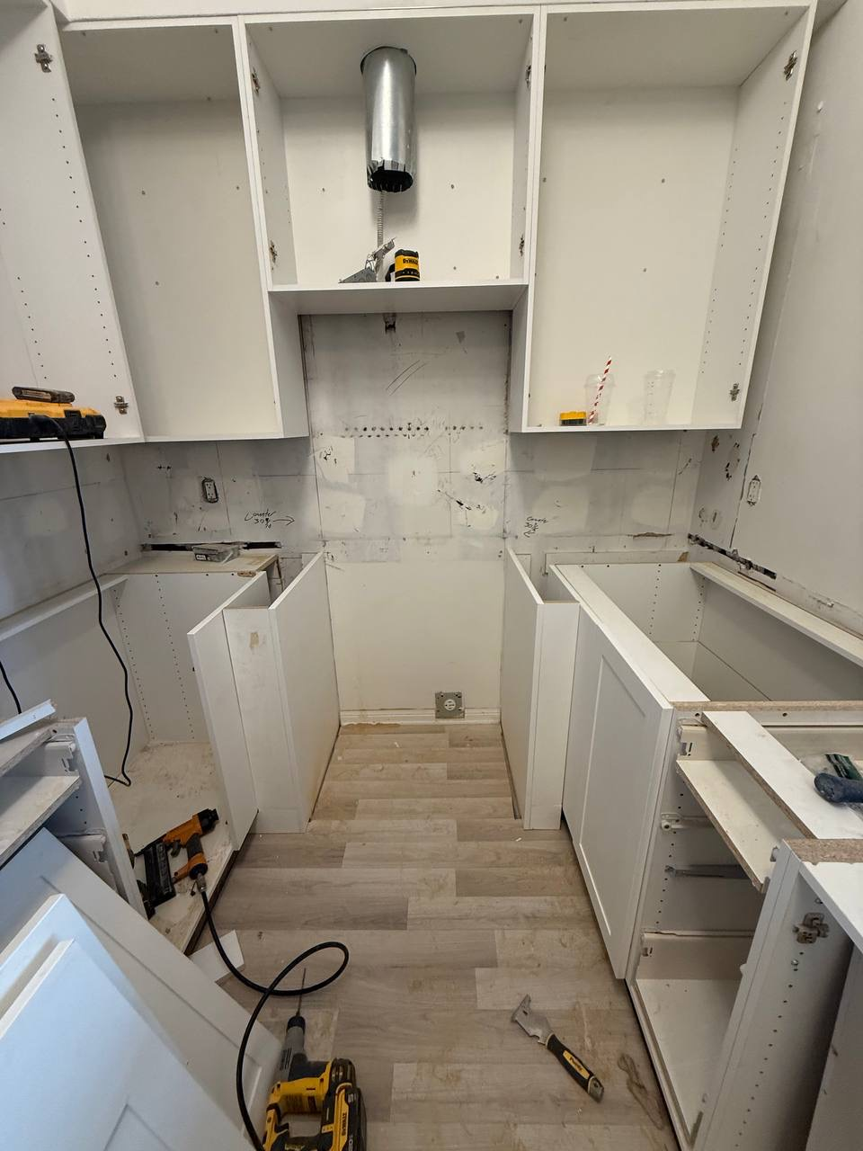 Windermere Avenue kitchen renovation process, partially done cabinets
