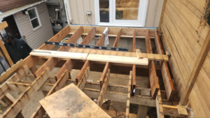Roselawn Ave process mudroom floor framing